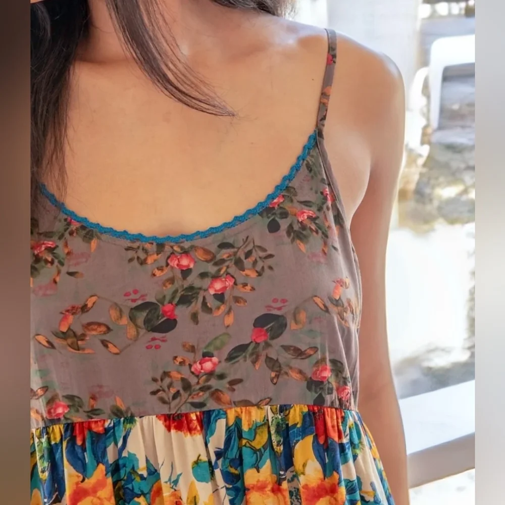 NWT Natural Life Gigi Mini Dress - Grey Orange Roses Small And X-Small - Picture 3 of 8